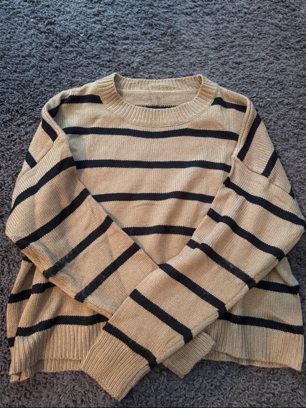 Beige and Black Stripe Crewneck Sweater